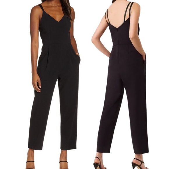 French Connection Anana Whisper Pleated V-Neck Cropped Sleeveless Jumpsuit Black - Picture 1 of 11